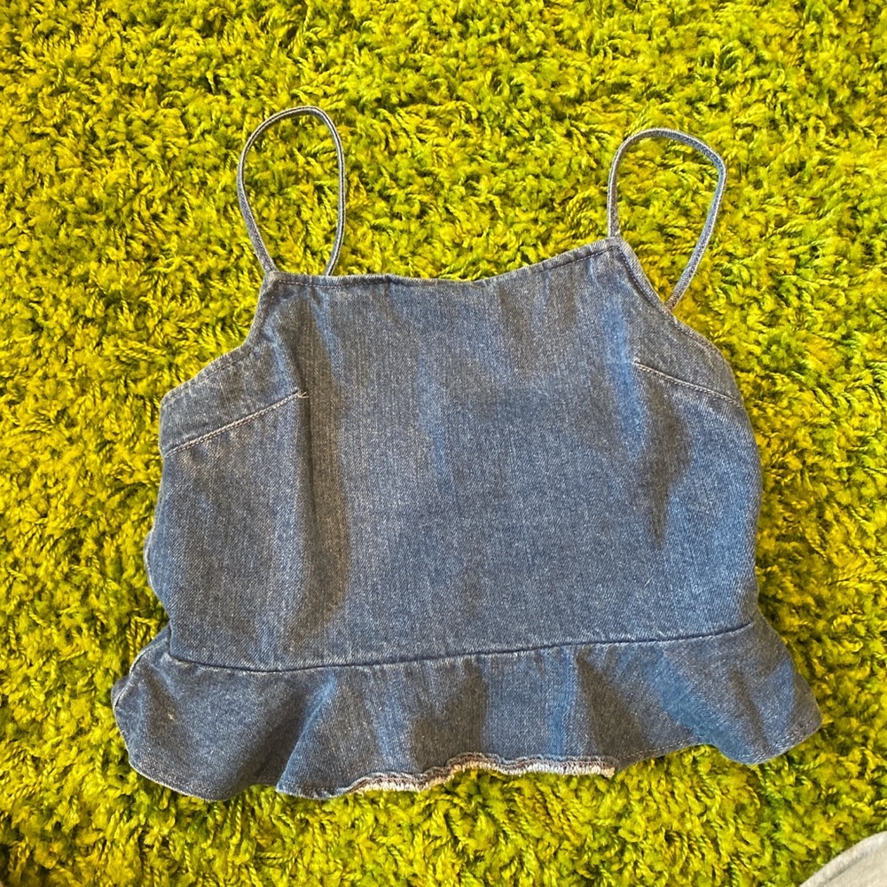 tight denim ruffle top